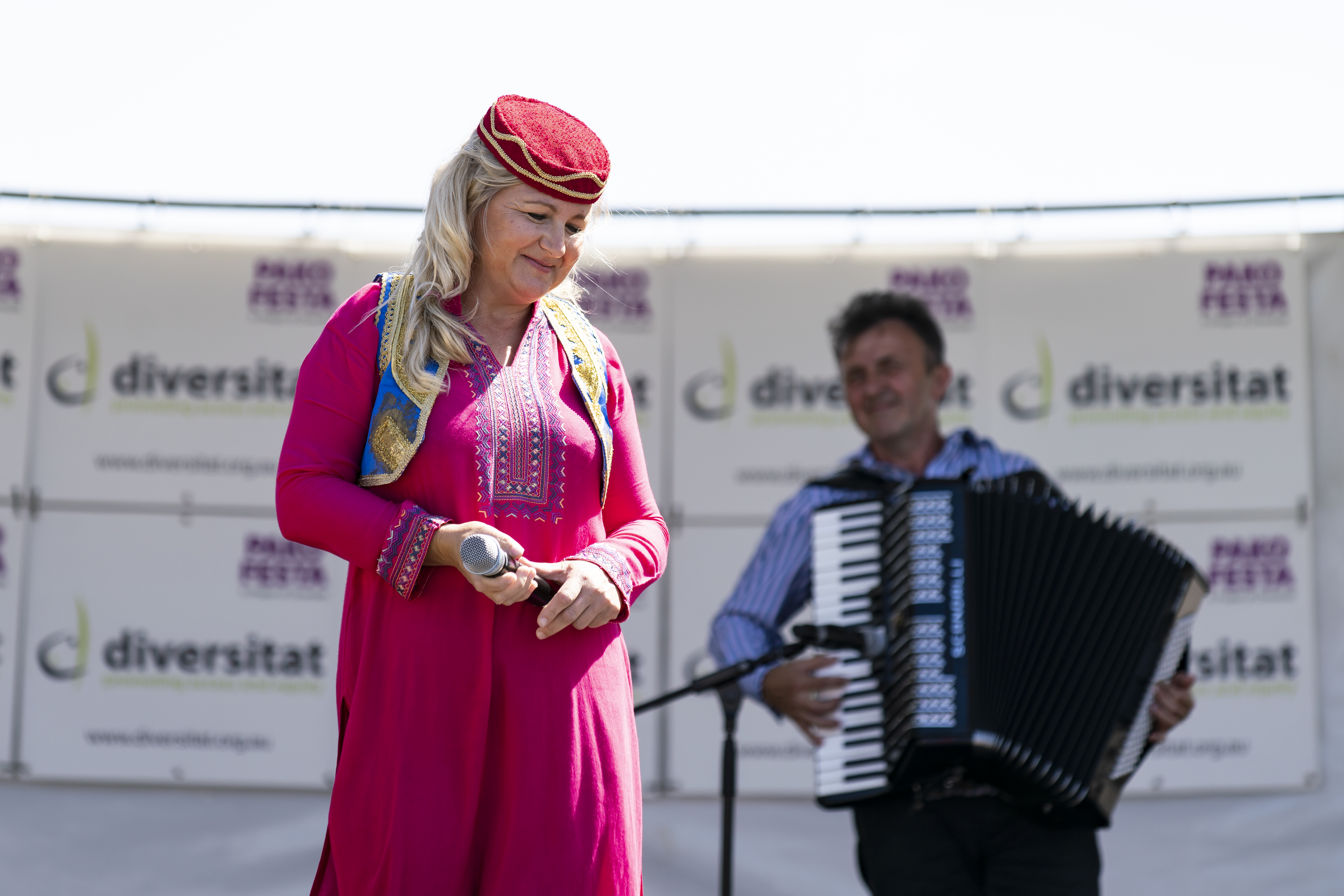 A singer and accordion player performing at Pako Festa in Geelong